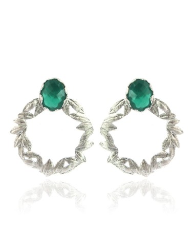 MRIO Classic Earrings Silver Wreath Green Stone
