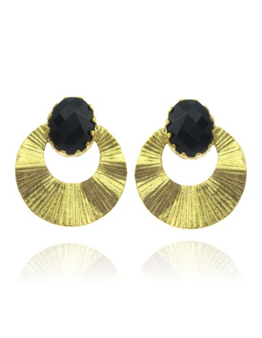 MRIO Inca Rising Sun Earrings Gold Silver Black Stone