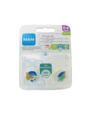 Mam Original Silicone Soother 0-6m Blue 2 Units