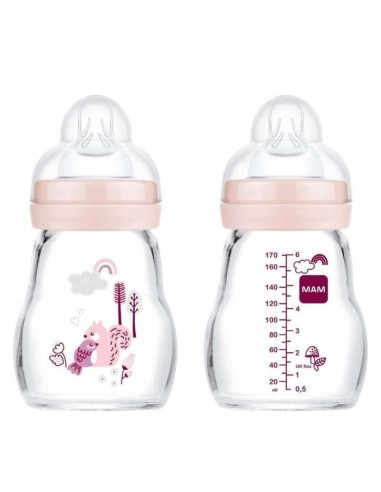 Mam Feel Good Glass Bottle Pink 0m 170ml